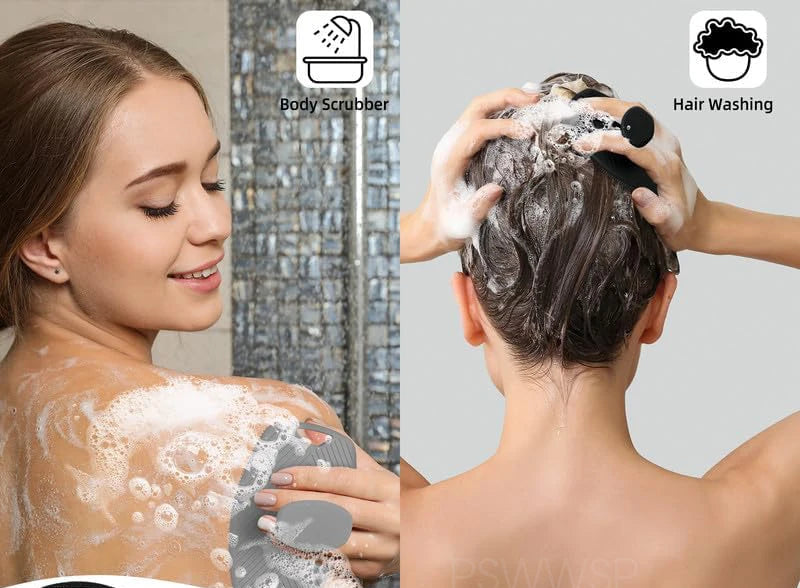 Silicone Body Scrubber Bath Wash Brush Exfoliating Body Brush Shower Face Scrubber Handle Wet & Dry Brushing for Man Women