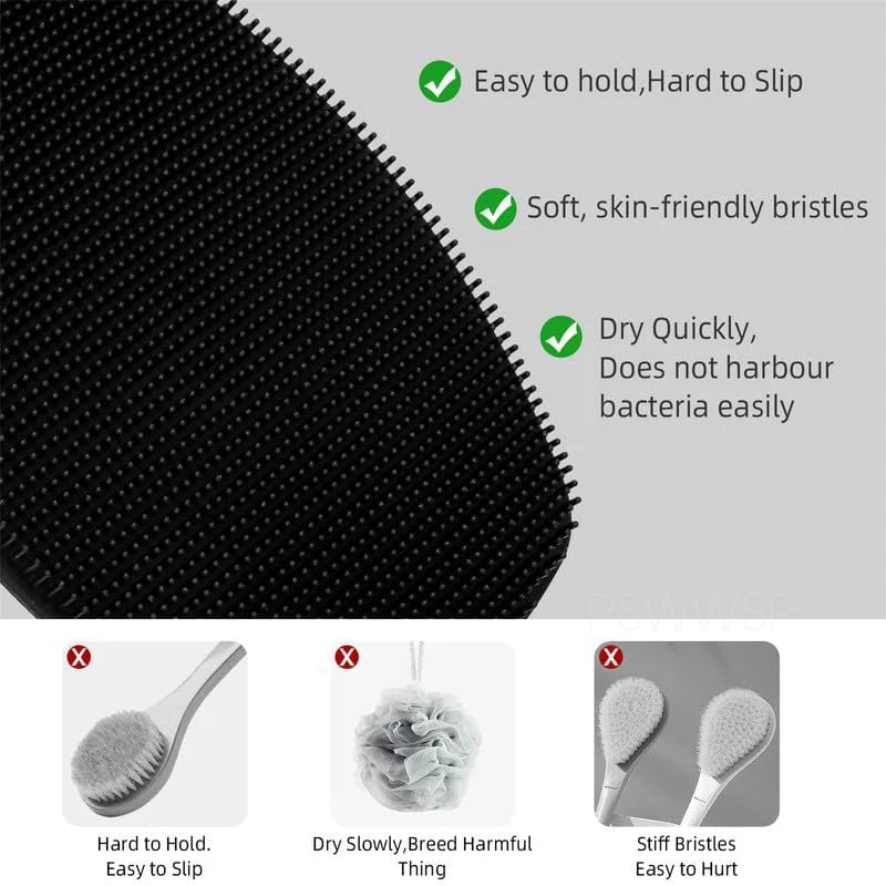 Silicone Body Scrubber Bath Wash Brush Exfoliating Body Brush Shower Face Scrubber Handle Wet & Dry Brushing for Man Women